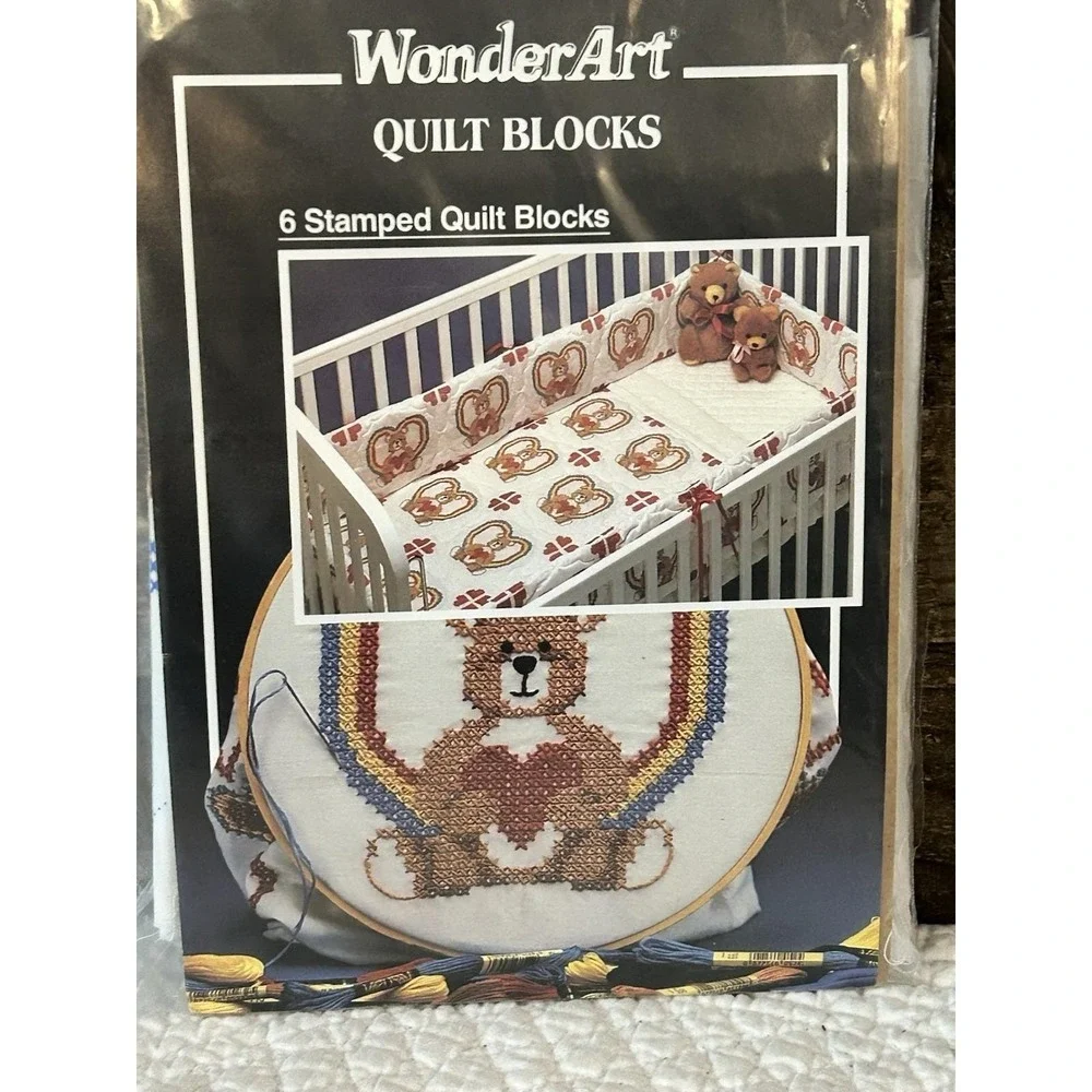 VTG WonderArt Quilt Block Pattern Sweetheart Bear #1901 Six 9x9 Blocks Sealed